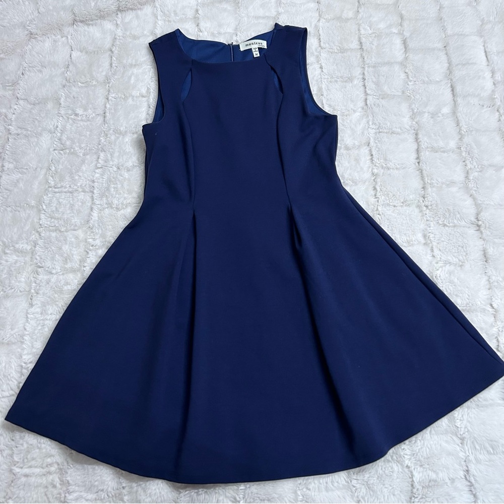 Monteau Los Angeles Women’s Blue Mini Stretchy Sleeveless Skater Dress Size M
